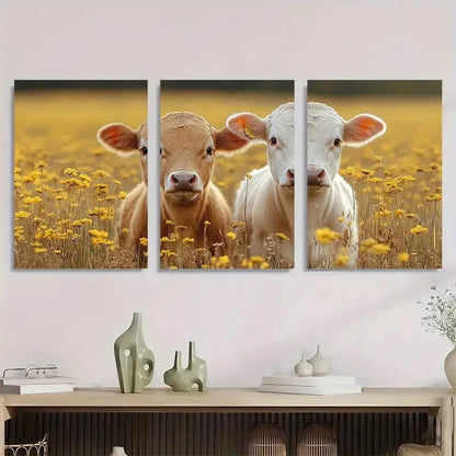 3pcs Land Cow & Calf Animal Themed Nature Scenery Metal Print Ready to Hang Art