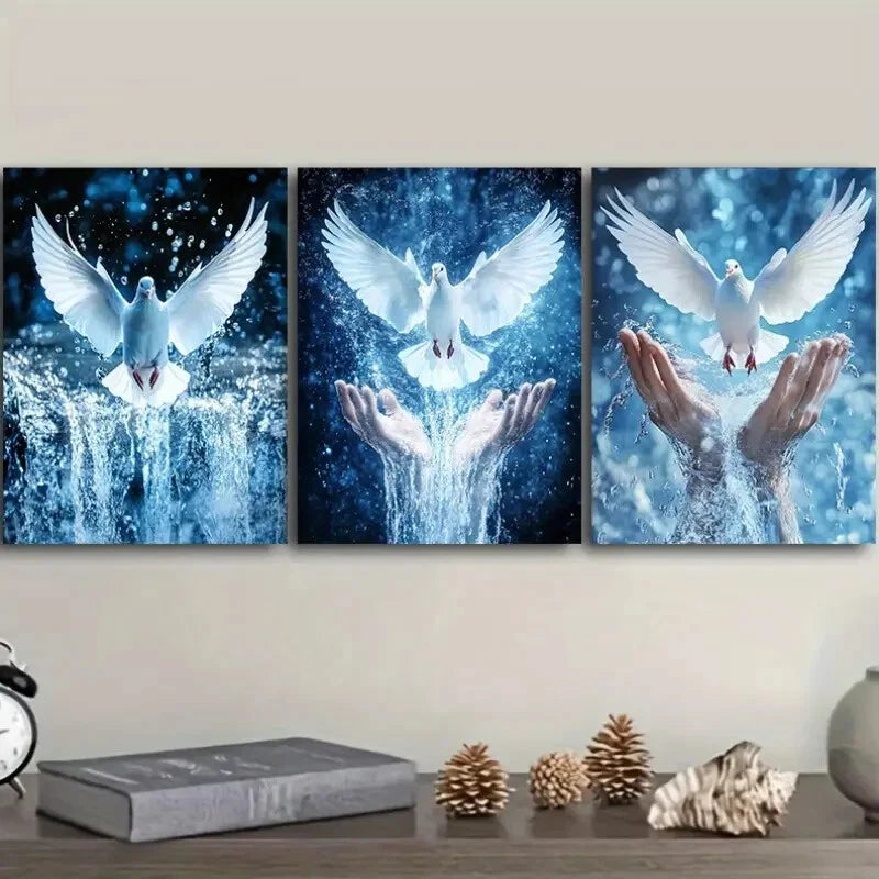 3pcs Peace Dove on Hand Design Metal Print Ready to Hang Art