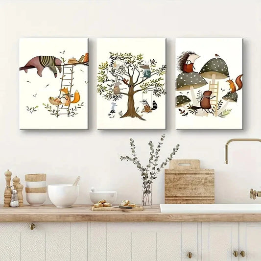 3pcs Whimsical Jungle Animal Giraffe Zebra Metal Print Ready to Hang Art