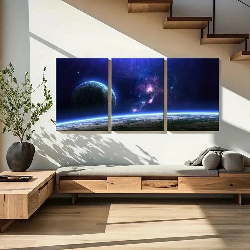 3pcs Space Theme Nebula Planet Universe Wall Art Set Canvas Framed 40x60cm - High Quality Print 100% Australian Made Wall Canvas Ready to Hang