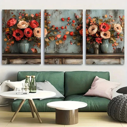 3pcs Whimsical Floral Decor for Cozy Farmhouse Metal Print Ready to Hang Art