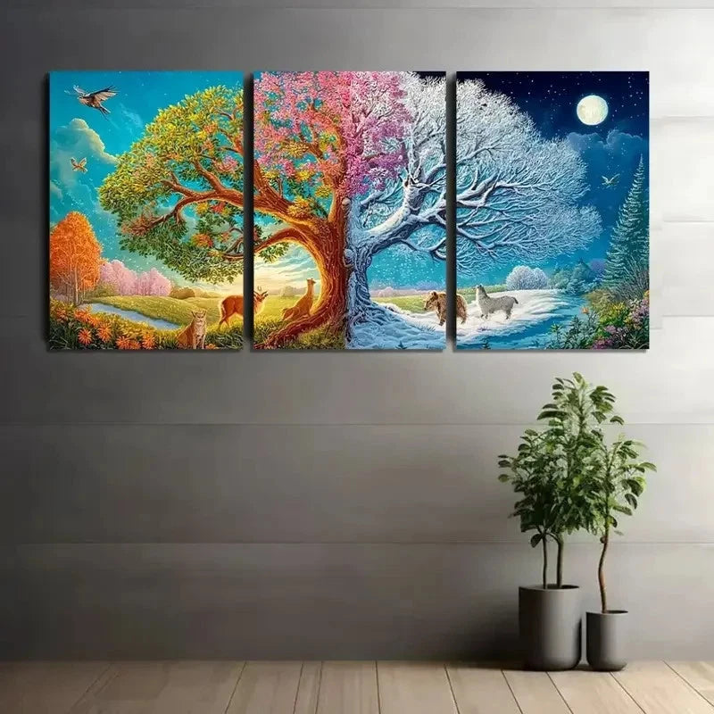 3pcs Tree of Life Depicting Seasons Of Life Metal Print Ready to Hang Art