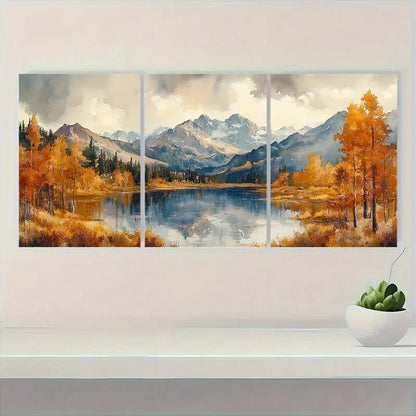 3pcs Vibrant Autumn Scenery with Aspen Trees Metal Print Ready to Hang Art