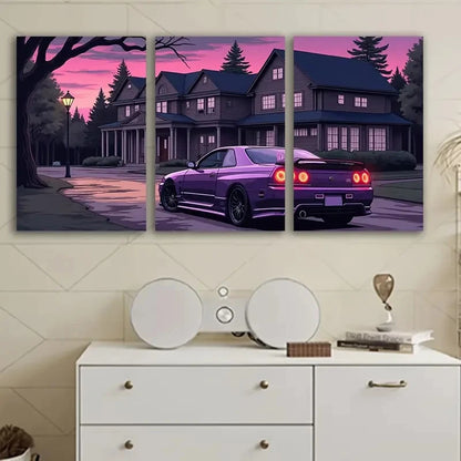 3pcs Purple Sports Car Wall Art Set Canvas Framed 40x60cm - High Quality Print 100% Australian Made Wall Canvas Ready to Hang
