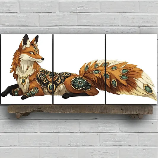 3pcs Beautiful Red Fox Big Tail Metal Print Ready to Hang Art