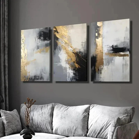 3pcs Golden Black Textured Abstract Wall Art Set Canvas Framed 60x90cm - High Quality Print 100% Australian Made Wall Canvas Ready to Hang