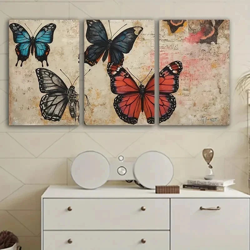 3pcs Butterfly Art Textured Design Wall Art Set Canvas Framed 60x90cm - High Quality Print 100% Australian Made Wall Canvas Ready to Hang