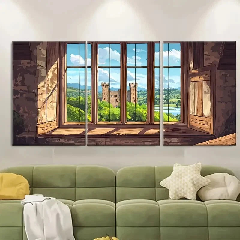3pcs Window Illustration Welsh Heritage Motifs Metal Print Ready to Hang Art