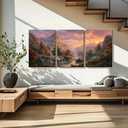 3pcs Autumn Mountain Landscape Waterfall Scenery Metal Print Ready to Hang Art