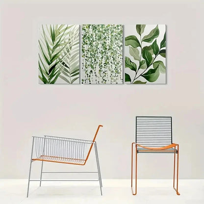 3pcs Modern Green Leaf Nature Inspired Metal Print Ready to Hang Art
