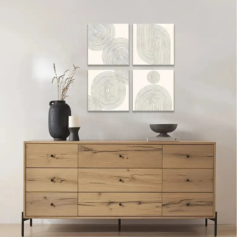 4pcs  Beige And White Watercolor Gallery Wall Art Canvas Framed