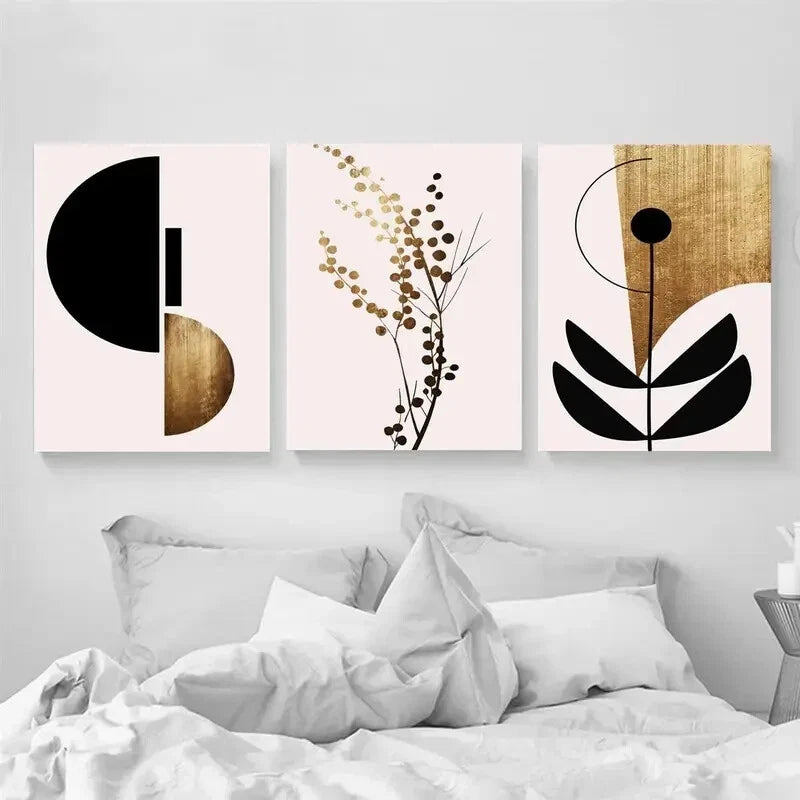 3pcs Sun And Moon Art Botanical Flower Painting Metal Print Ready to Hang Art