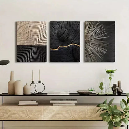 3pcs Luxury Black & Golden Wood Grain Wall Art Set Canvas Unframed - High Quality Print 100% Australian Made Wall Canvas