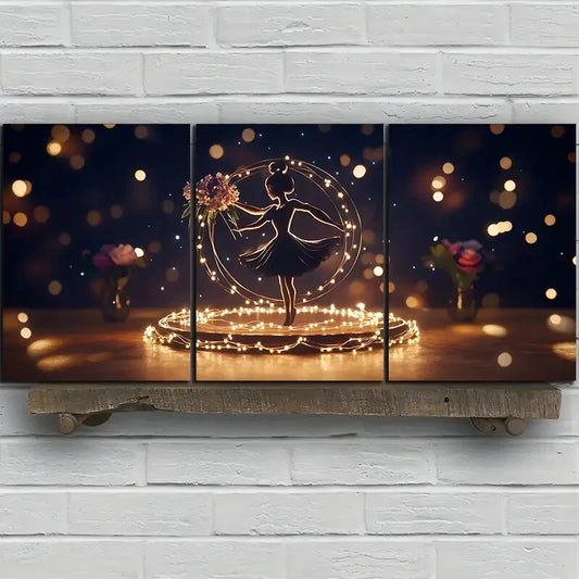 3pcs The Girl Dancing Under The Starry Sky Metal Print Ready to Hang Art