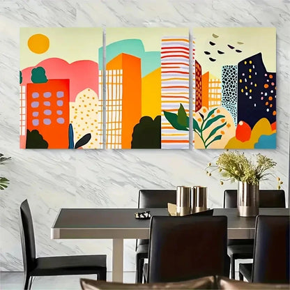 3pcs Colorful City Skyline Skyscrapers Artwork Metal Print Ready to Hang Art