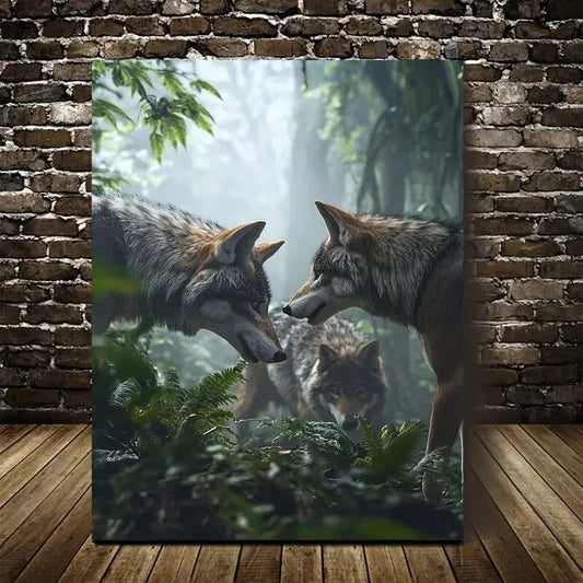 Detailed Forest and Wildlife Wolf Painting 40x60cm Metal Print Ready to Hang