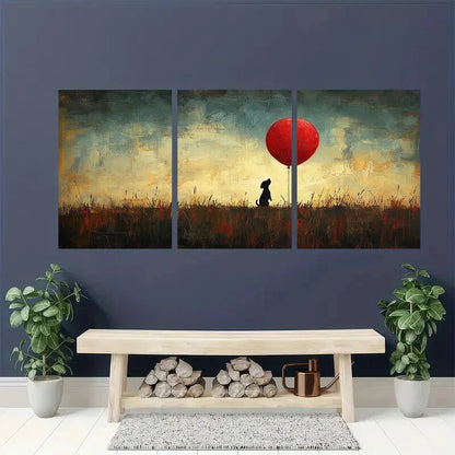 3pcs The Red Balloon Fine Whimsical Art Metal Print Ready to Hang Art