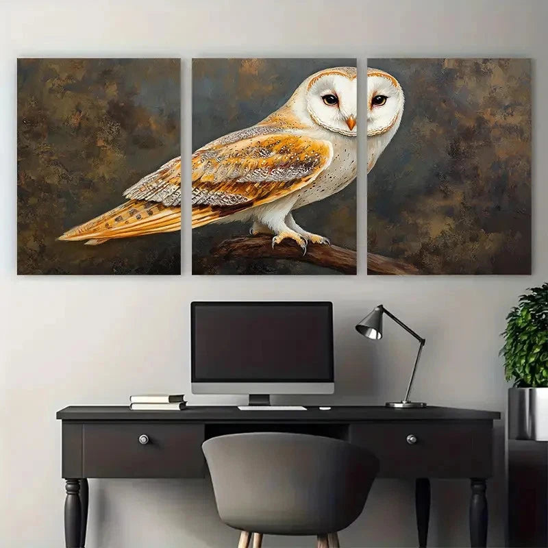 3pcs Barn Owl Bird Animal Portrait Metal Print Ready to Hang Art