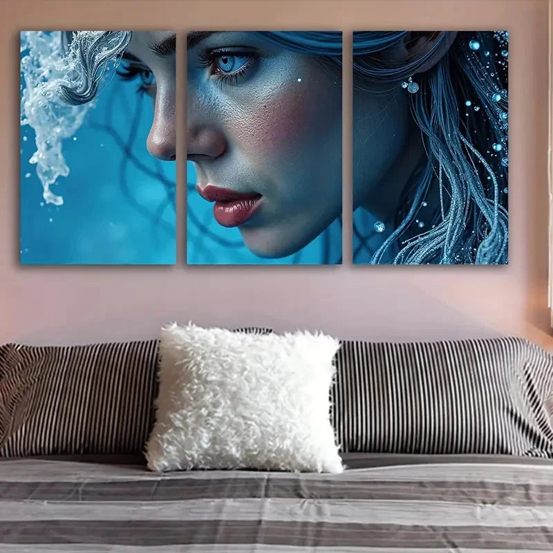 3pcs Woman With Long Hair Wall Art Set Canvas Framed 50x70cm - High Quality Print 100% Australian Made Wall Canvas Ready to Hang