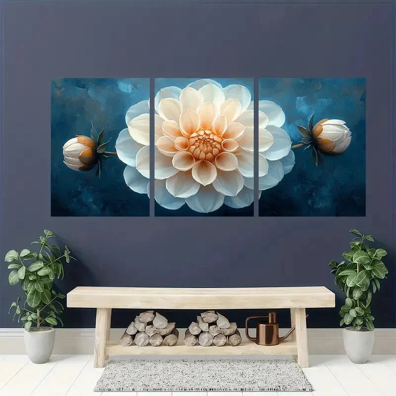 3pcs Flower Art Dahlia Painting Snow Art Metal Print Ready to Hang Art