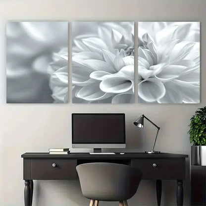 3pcs White Floral Abstract Blooming Flower Petal Wall Art Set Canvas Framed 50x70cm - High Quality Print 100% Australian Made Wall Canvas Ready to Hang