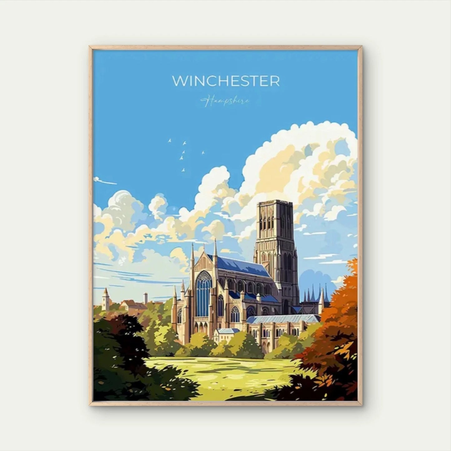 Winchester Cathedral England Vintage Gothic Travel Poster Print Wall Art
