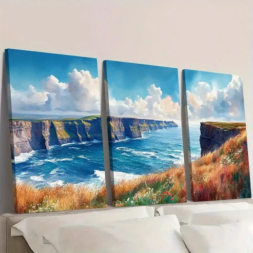 3pcs Coastline Print Seascape DE Wall Art Set Canvas Unframed - High Quality Print 100% Australian Made Wall Canvas