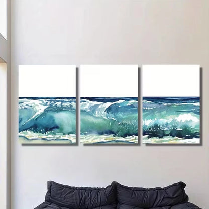 3pcs Blue Abstract Wave Metal Print Ready to Hang Art