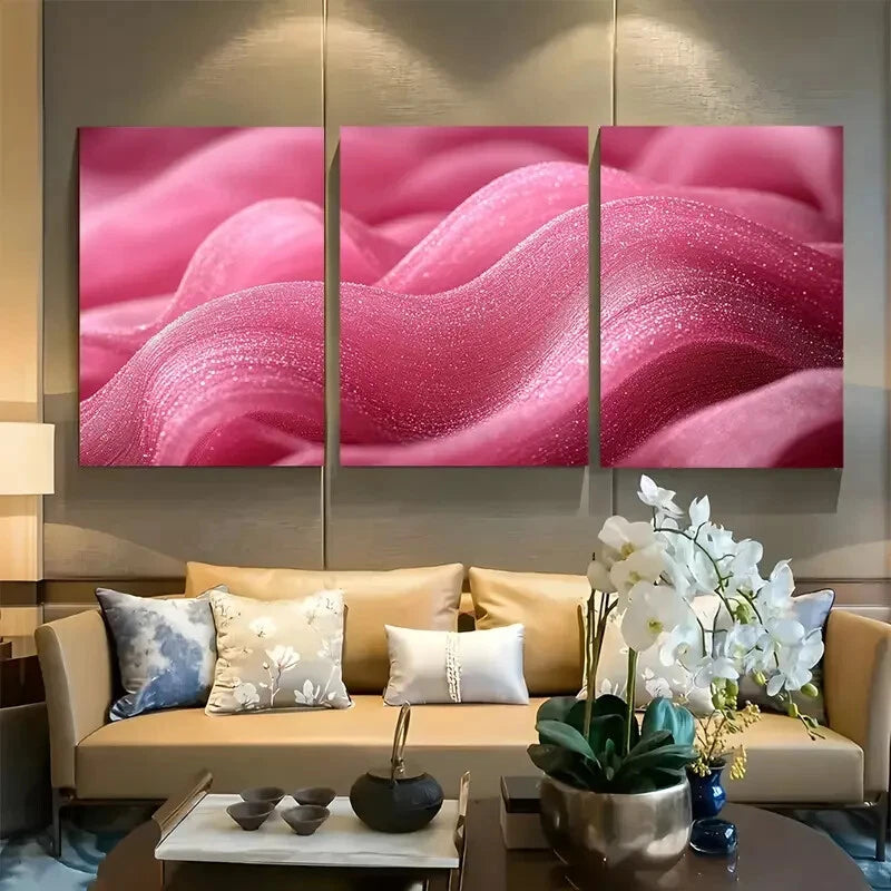 3pcs Light Pink Ribbons Abstract Design Metal Print Ready to Hang Art