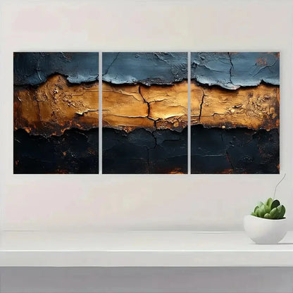 3pcs Wabi Sabi Abstract Black and Brown Textured Metal Print Ready to Hang Art