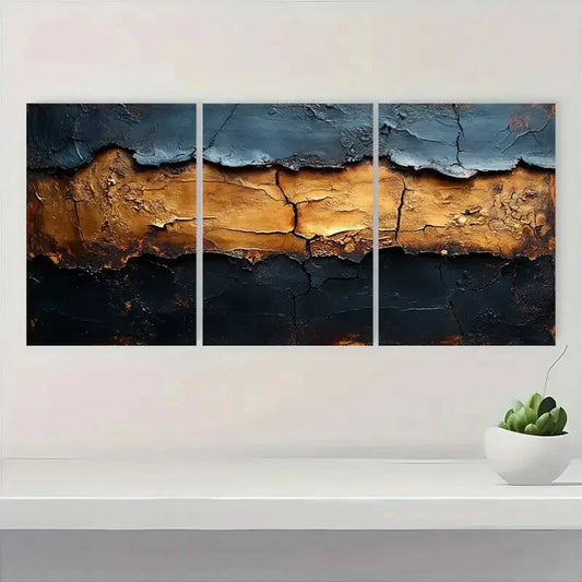 3pcs Wabi Sabi Abstract Black and Brown Textured Metal Print Ready to Hang Art
