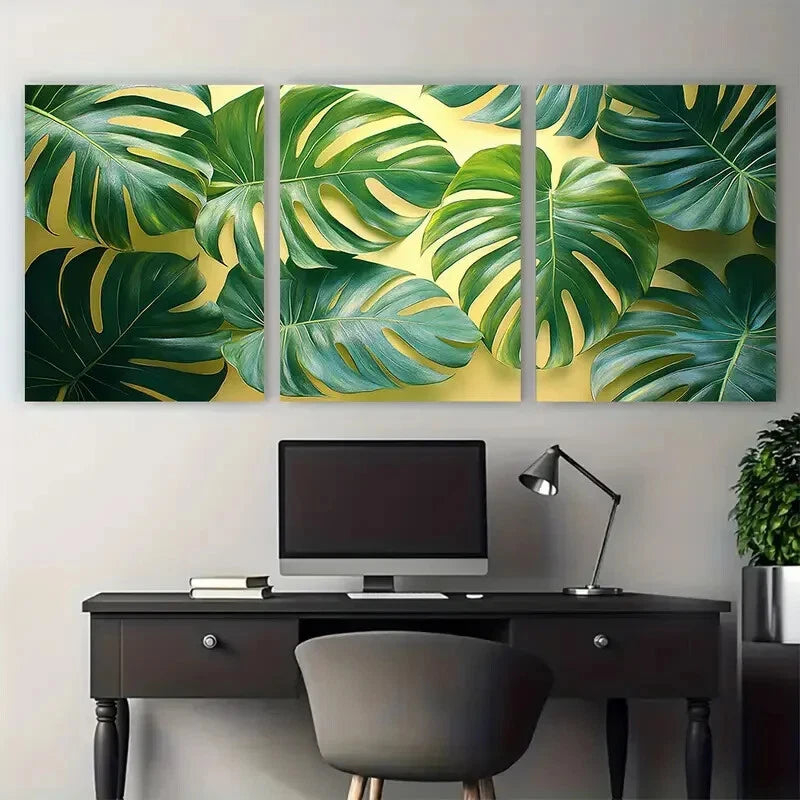 3pcs Abstract Tropical Foliage Green Leaves Nature Metal Print Ready to Hang Art