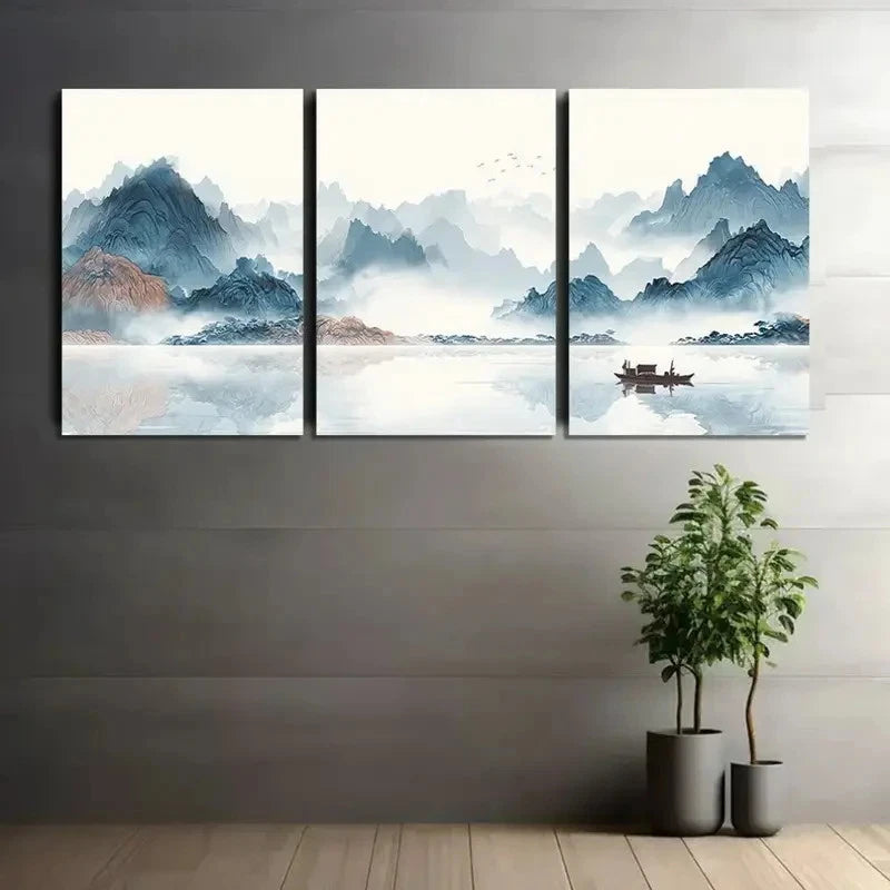 3pcs Abstract Light Pattern Mountain Landscape Metal Print Ready to Hang Art