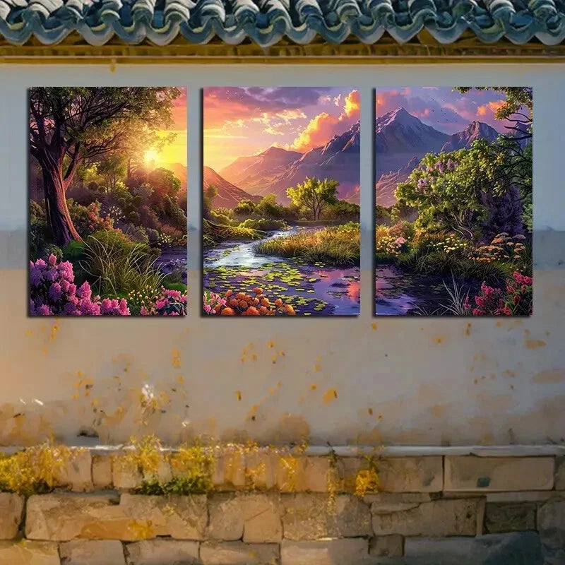 3pcs Scenic Mountains and River Nature Landscape Metal Print Ready to Hang Art