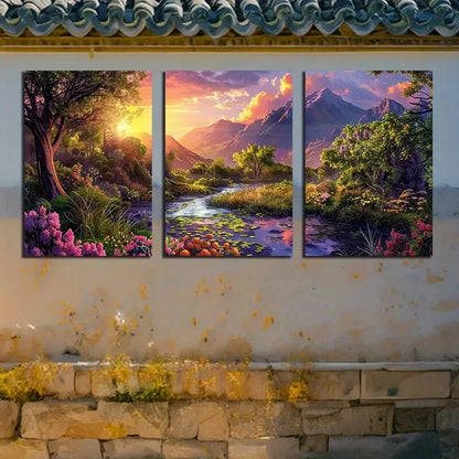 3pcs Scenic Mountains and River Nature Landscape Metal Print Ready to Hang Art