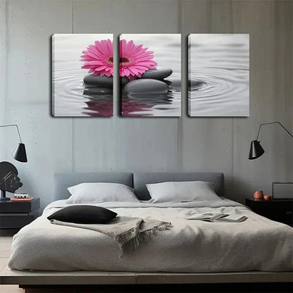 3pcs Bright Pink Gerbera on Rocks Perfect Wall Art Canvas Unframed - High Quality Print 100% Australian Made Wall Canvas