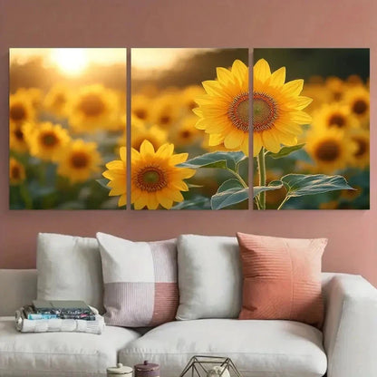 3pcs Golden Yellow Sunflowers Illustration Wall Art Set Canvas Framed 40x60cm - High Quality Print 100% Australian Made Wall Canvas Ready to Hang