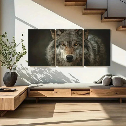 3pcs Wolf Portrait Detailed Fur Texture Metal Print Ready to Hang Art