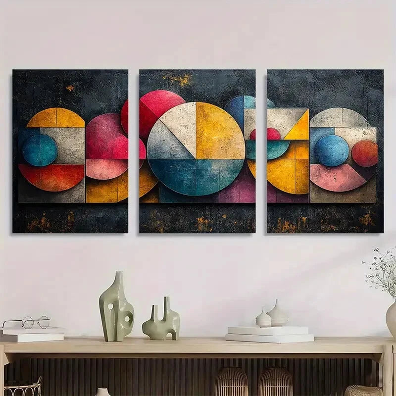 3pcs Abstract Geometric Painting Metal Print Ready to Hang Art