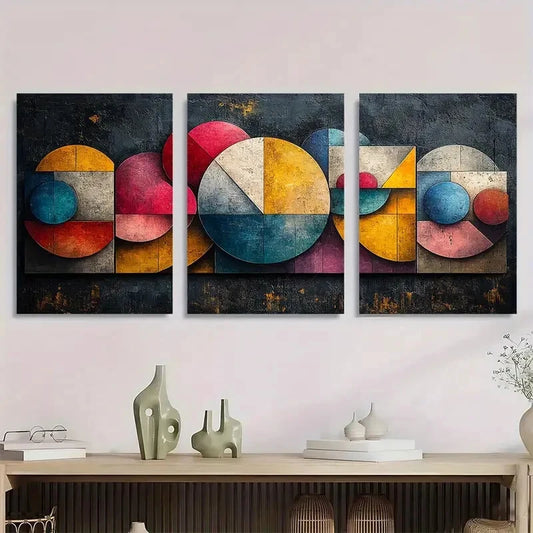3pcs Abstract Geometric Painting Metal Print Ready to Hang Art