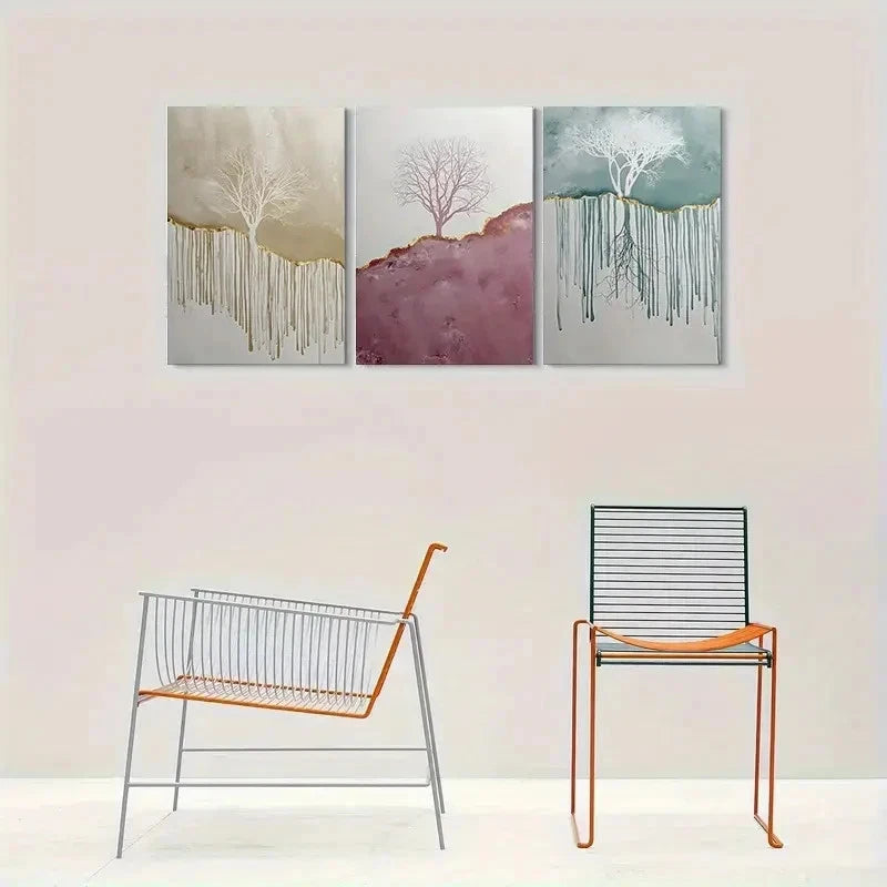 3pcs Abstract Tree Purple Blue Themed Metal Print Ready Hang to Art