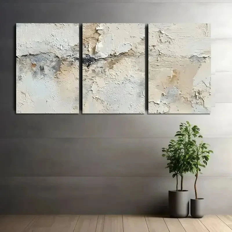3pcs Neutral Color Palette Oil Painting Metal Print Ready to Hang Art