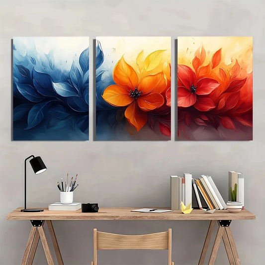 3pcs Vibrant Abstract Watercolor Modern Blue Metal Print Ready to Hang Art