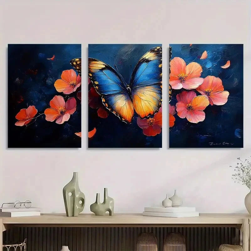 3pcs Butterfly Flower Quote Modern Abstract Metal Print Ready to Hang Art