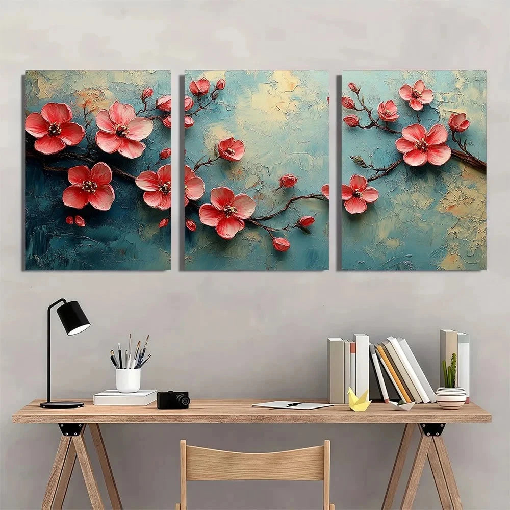 3pcs Abstract Floral Garden Blossoms Metal Print Ready to Hang Art
