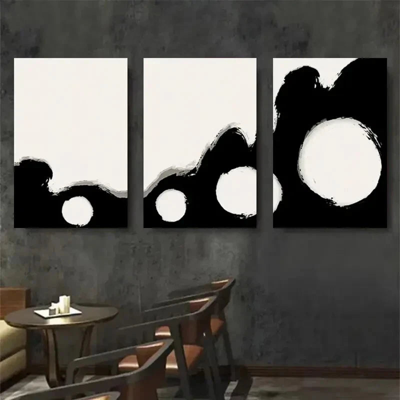 3pcs Black and White Abstract Geometric Circle Metal Print Ready to Hang Art