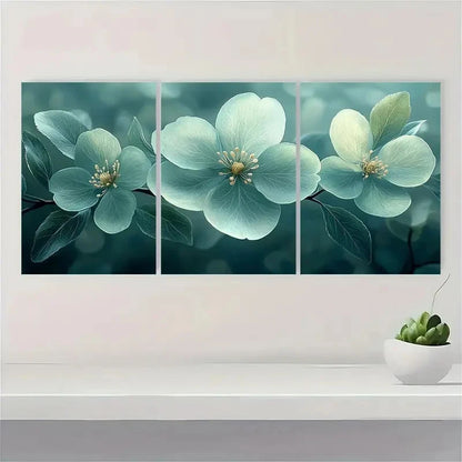 3pcs Painting Light Green Flower Decoration Metal Print Ready to Hang Art