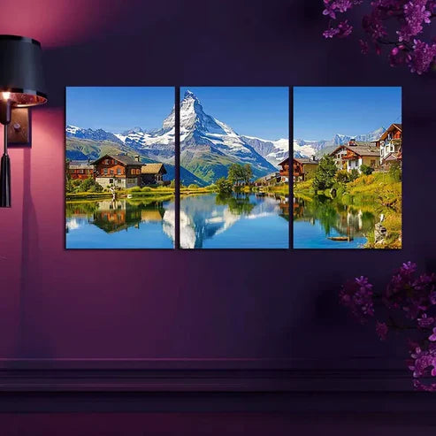 3pcs Swiss Alps Landscape Canvas Framed 60x90cm - High Quality Print 100% Australian Made Wall Canvas Ready to Hang