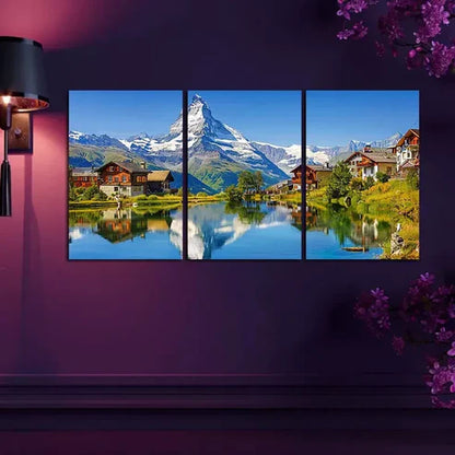 3pcs Swiss Alps Landscape Canvas Framed 60x90cm - High Quality Print 100% Australian Made Wall Canvas Ready to Hang