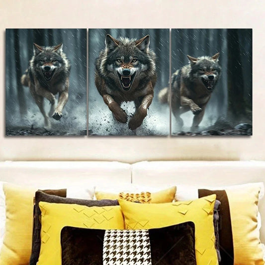3pcs Wolves Running Animal Themed Metal Print Ready to Hang Art